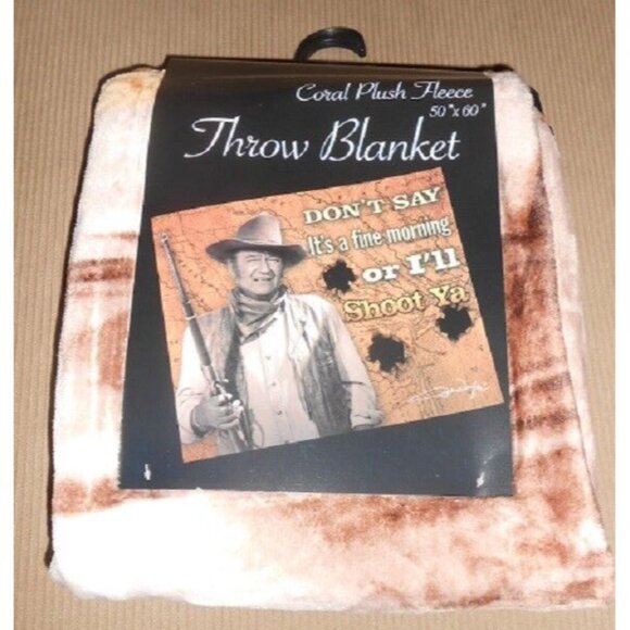 New John Wayne I'll Shoot Ya Plush Gift Throw Blanket The Duke Western Movie NIP - Picture 3 of 3